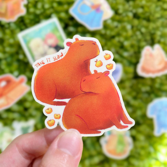Capybaras Take It Slow Sticker